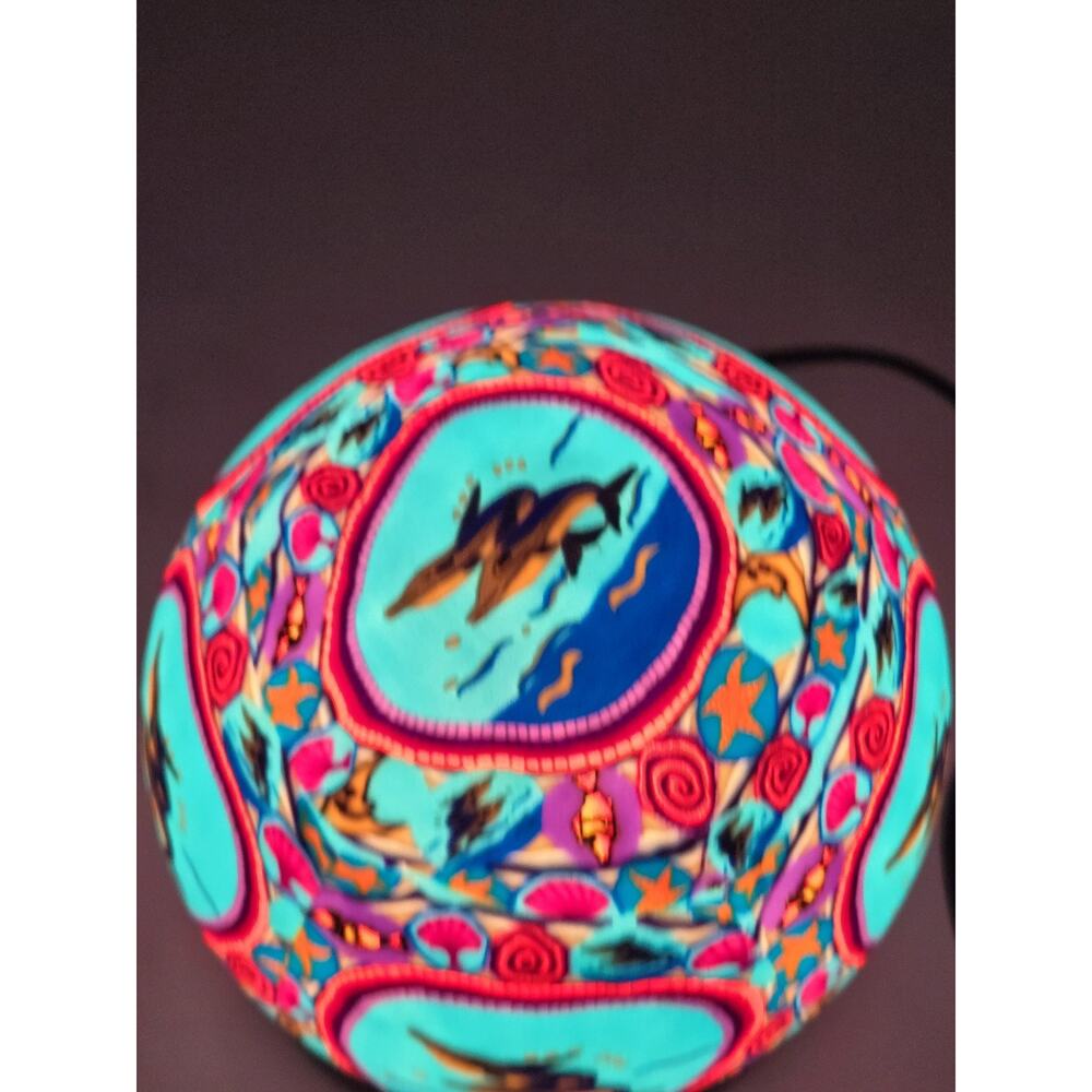 Vtg 90s Hand Painted Round Table Aquarium Light Lamp Indie Hippie Boho Nautical - Picture 4 of 13